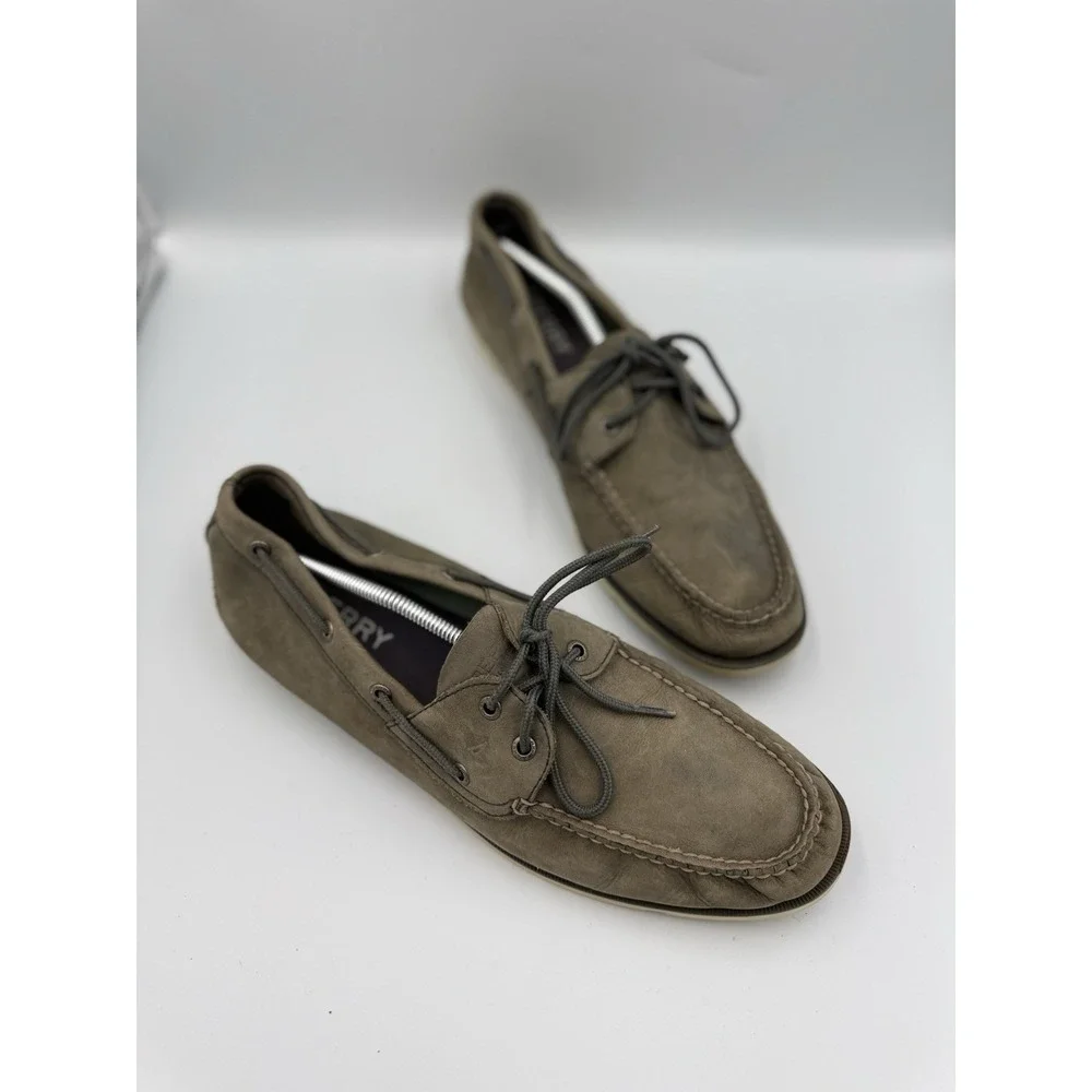 Sperry Leeward 2-Eye Cascade Boat Shoes Men's Size 14M Olive Green Lace Casual